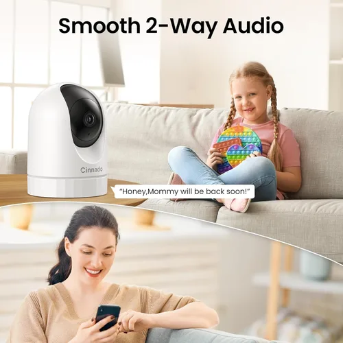 Miniatura 7 de Cinnado - Cámara de seguridad para interiores 2K, cámaras WiFi 360° para seguridad del hogar, cámara para mascotas/perros/bebés con aplicación
