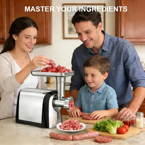 Miniatura 6 de Picadora de carne eléctrica, 2600 W máx. 3 en 1, relleno de salchichas de alta resistencia con tubo de salchicha y kit de kubbe, 3 placas