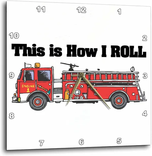 3dRose LLC DPP_102607_1 Reloj de pared, 10 x 10 pulgadas, diseño de bomberos de camiones de bomberos