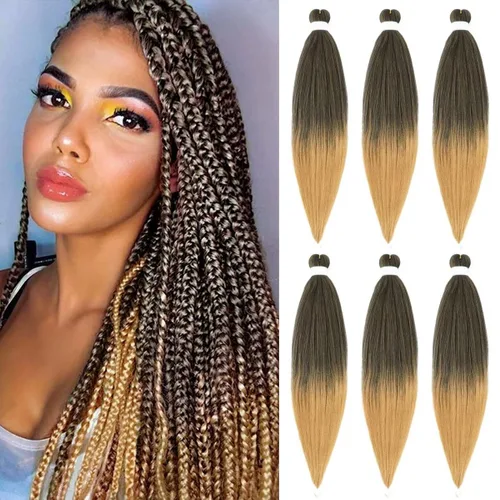 Miniatura 19 de Cabello Trenzado Ombré Pre-Estirado 26 Pulgadas Ombré Marrón 8 Paquetes/Lote Trenza Fijación con Agua Caliente Cabello Sintético Profesional