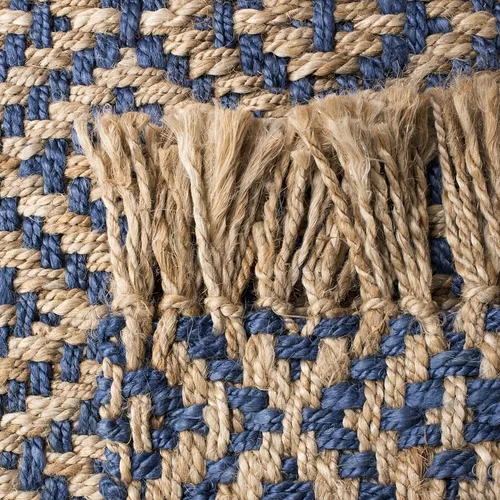 Miniatura 7 de SAFAVIEH Natural Fiber Collection - Alfombra decorativa, 2.3 x 4 pies, azul tropical y natural, yute bohemio con borlas de diamante, hecho a mano