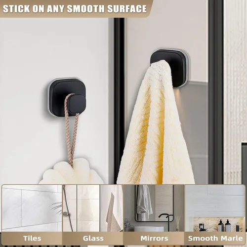 Miniatura 3 de Ganchos de ventosa para ducha, ganchos de baño reutilizables para toallas, batas y lufa, montaje sin taladro en cocina, paredes, metal, vidrio, Mate