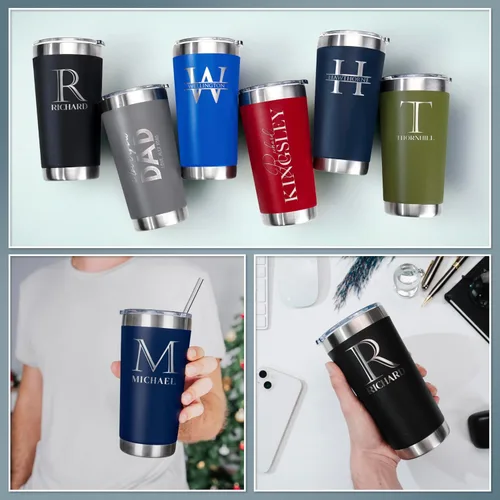 Miniatura 6 de Vaso personalizado con nombre grabado, 12 diseños, vaso de café de 20 onzas con tapa deslizante, aislamiento de doble pared, regalos personalizados