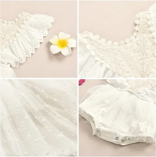 Miniatura 45 de IDOPIP Conjunto de ropa de 1er cumpleaños para niñas con estampado floral, estilo bohemio, con encaje, tutú y diadema de princesa