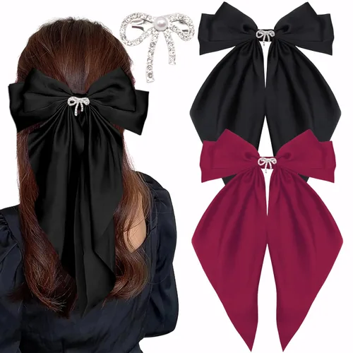 Miniatura 8 de Pinzas para el cabello con lazo grande para mujeres y niñas, bonitos lazos de satén sedoso, pasadores, accesorios para el cabello, cintas de cola