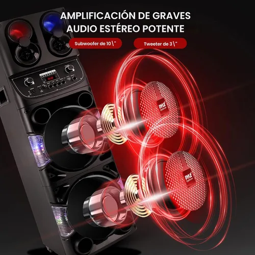 Miniatura 2 de Pyle Altavoz portátil Bluetooth PA - Sistema de audio de karaoke BT de 600W dual de 10" recargable para interiores/exteriores - Pantalla LED