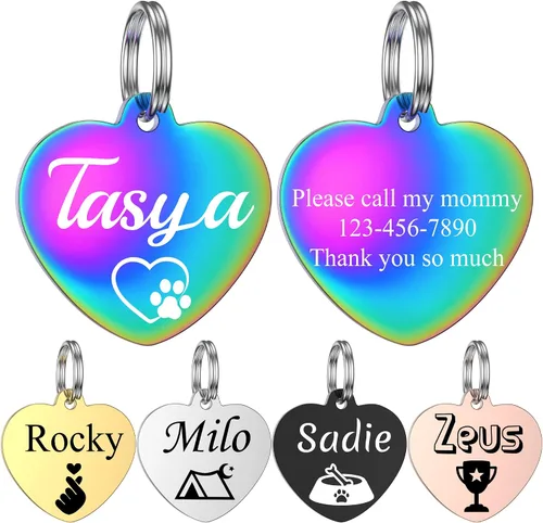 Miniatura 8 de GISUREY - Etiquetas de perro grabadas para mascotas, de acero inoxidable, etiquetas personalizadas de nombre de perro y gato, etiquetas de Hueso