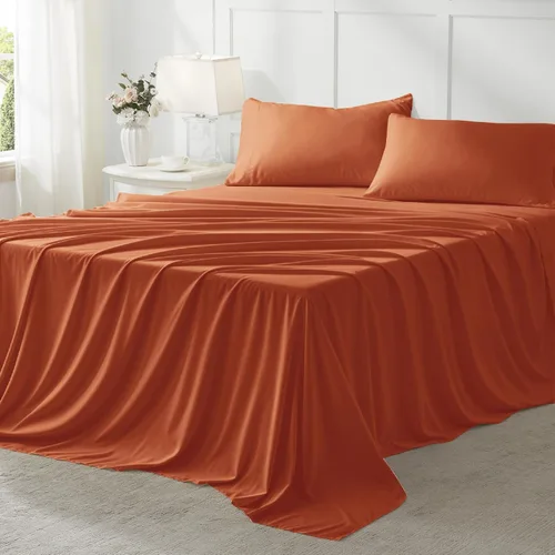 Miniatura 6 de Anluoer - Juego de cama tamaño Full en una bolsa, 7 piezas, juego de edredón color naranja quemado con sábanas, juego de ropa de cama para todas