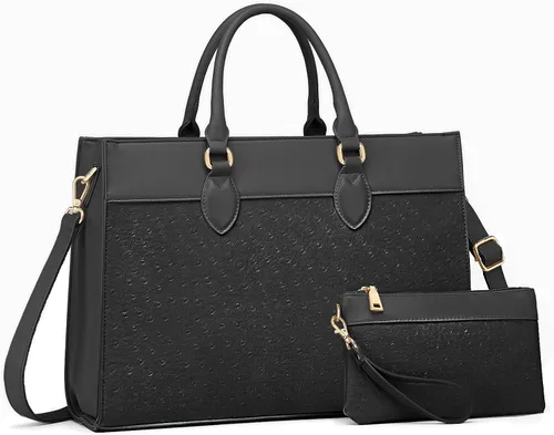 Miniatura 10 de BOLOSTA Bolsa para laptop para mujer, bolsa de trabajo de 15.6 pulgadas para mujer, bolsa grande de cuero impermeable para computadora con bolso