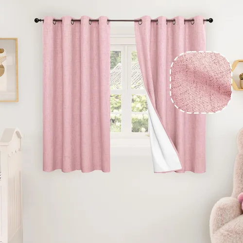 Miniatura 87 de Cortinas Opacas de Lino Azul Bebé para Guardería de 40 Pulgadas de Largo, 2 Paneles, Cortinas Cortas con Aislamiento Térmico Boho de Bloqueo Total