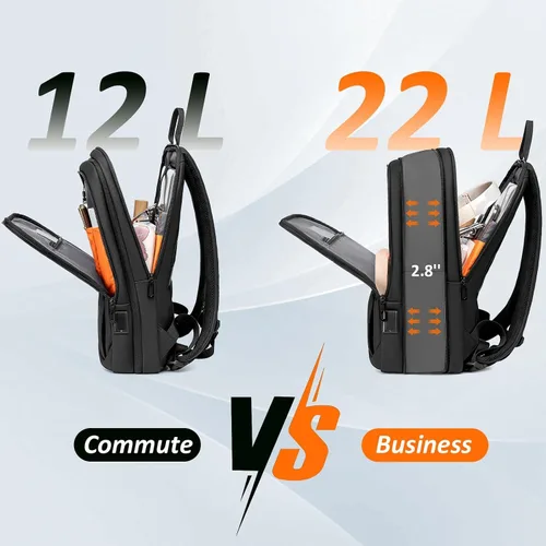 Miniatura 2 de FENRUIEN Mochila de trabajo para hombres, mochila expandible resistente al agua con puerto de carga USB C, mochila negra para laptop 15.6