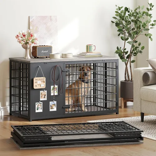 Miniatura 9 de YATINEY Mueble plegable para jaula de perro, jaula para perros de 47.2" con marco DIY, perrera de interior resistente con ganchos, mesa auxiliar