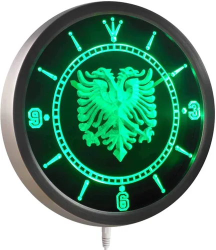 Miniatura 2 de ADVPRO nc0400-r Albanian Eagle Bar Pub Neon Sign Reloj de pared LED