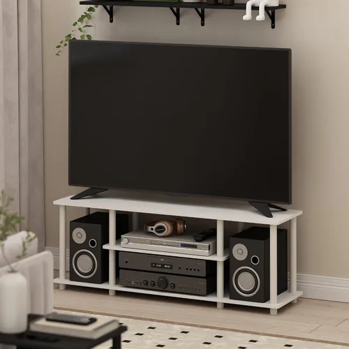 Miniatura 2 de Furinno Turn-N-Tube - Soporte para televisor de 3 niveles, instalación 3D sin herramientas, consola de entretenimiento para televisores de hasta 50