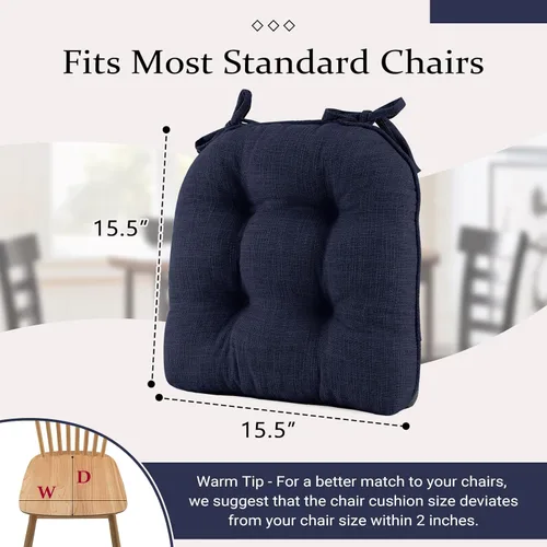 Miniatura 6 de Wellsin Cojines para Sillas de Comedor, Almohadillas Antideslizantes para Sillas de Cocina con Lazos, Cojines de Espuma Triturada con Mechones