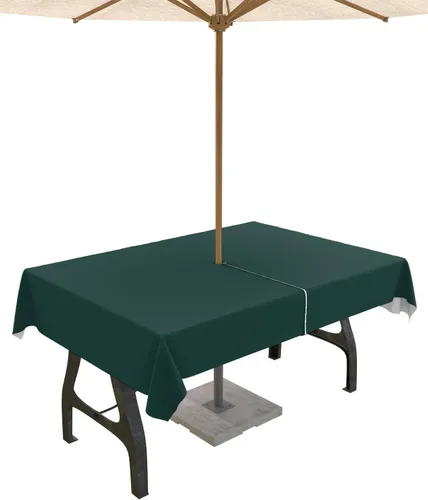 Miniatura 73 de QueenKer Mantel de exterior verde oliva con agujero para sombrilla y cremallera, mantel de color sólido para mesas cuadradas, colección de mesa