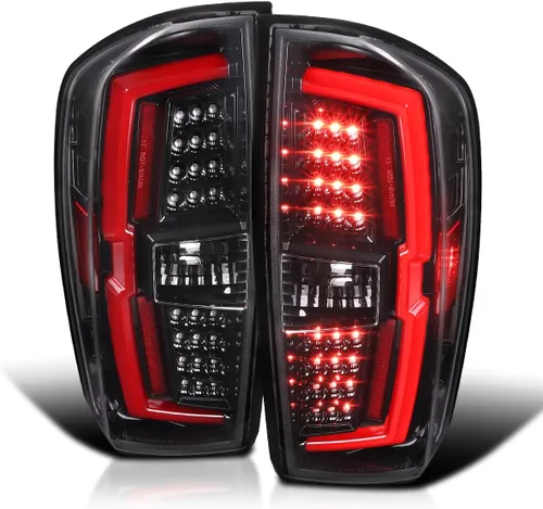 SPEC-D TUNING Luces traseras LED color negro perla con barra de luz LED roja compatible con Toyota Tacoma 2016-2022, conjunto de par izquierdo +