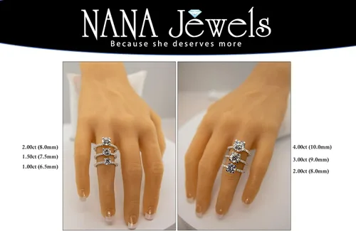 Miniatura 3 de 100ct-400ct Simulated Diamond Zirconia Engagement Ring Round Cut Solitaire wSides in Sterling Silver