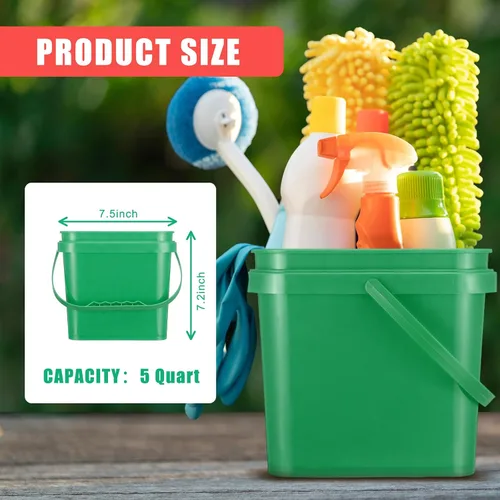 Miniatura 2 de Mifoci 4 cubos de plástico cuadrados de 5 cuartos de galón, cubo de limpieza, cubo pequeño con asa para limpieza de la casa, almacenamiento