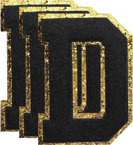 Miniatura 85 de 3 parches de números de chenilla negra, tamaño grande de 4-1/2" parches de números para planchar, parches universitarios para ropa, 8" Borde oro rosa