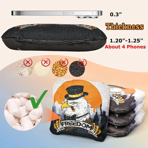 Miniatura 3 de EunHo Cornhole Bags Regulation Dual Sided Set of 8, Professional Cornhole Bean Bags Slick & Sticky Side Bags with Carry Bag Suave/Águila