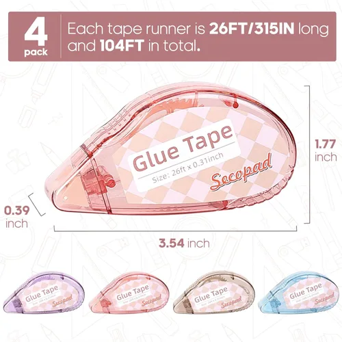 Miniatura 5 de Secopad Cinta para álbum de recortes, paquete de 4 rodillos de cinta de doble cara para manualidades, dispensador de pegamento adhesivo, suministros