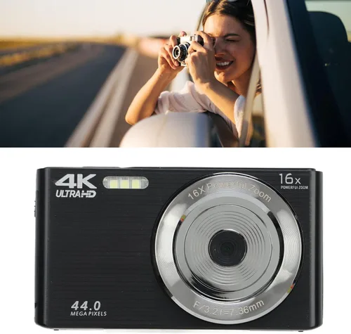 Miniatura 4 de Cámara de zoom digital 16X para fotografía de viaje, 4K 44MP, carcasa de plástico a prueba de golpes, pantalla de 2.8 pulgadas (negro)