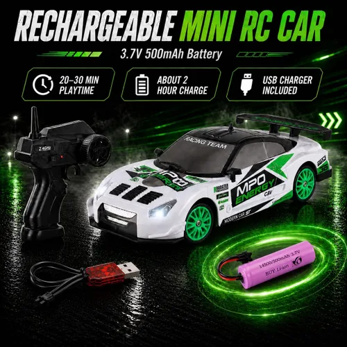 Miniatura 5 de Liberty Imports RC Drift Car 1/24 2.4GHz 4WD Control remoto Sport Racing Vehículo en carretera con luz LED, baterías y neumáticos de deriva