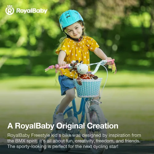 Miniatura 12 de RoyalBaby Stargirl - Bicicleta infantil de 14 pulgadas para niñas con ruedas de entrenamiento y canasta, color azul [4] Azul cielo