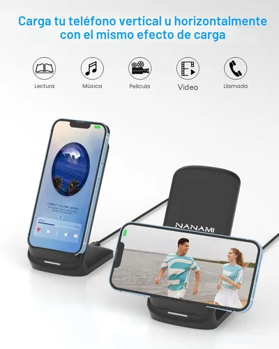 Miniatura 2 de Cargador inalámbrico rápido actualizado NANAMI, soporte de carga inalámbrica certificado Qi compatible con Samsung Galaxy S25/S24/S23/S22/S21/S20