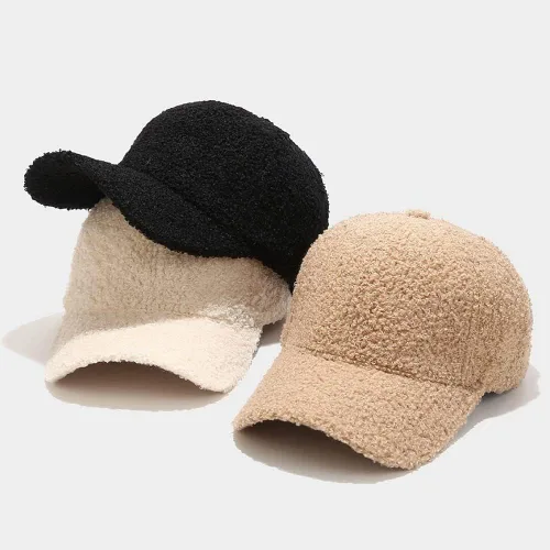 Miniatura 3 de Gorra de béisbol de invierno para mujer, de lana de cordero sintética, cálida, para viajes al aire libre