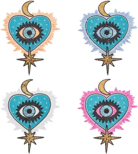 Miniatura 13 de AHANDMAKER 16 parches con patrón de ojos para ropa, apliques azules contra el mal de ojo, parches bordados para coser con hierro para ropa, Ojo Azul