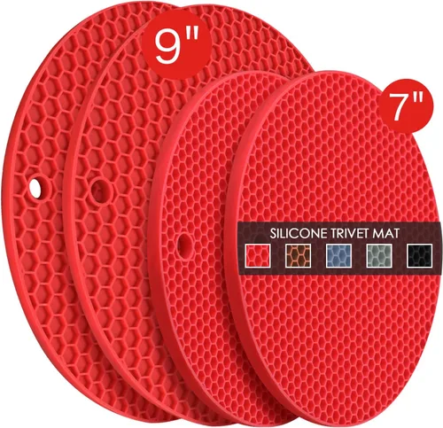 Miniatura 31 de Salvamanteles de silicona para platos calientes, soportes multiusos para ollas, 4 unidades, 2 tamaños de 7 pulgadas y 9 pulgadas, resistentes al 03