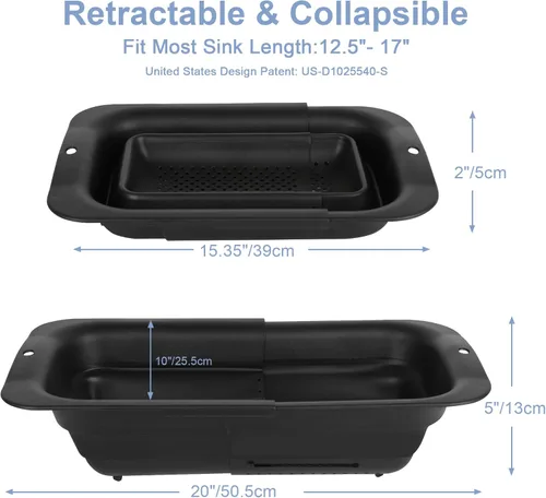 Miniatura 2 de ROTTOGOON Colador plegable de 7 cuartos, colador expandible sobre el fregadero, colador ajustable de silicona para fregadero de cocina, cesta grande