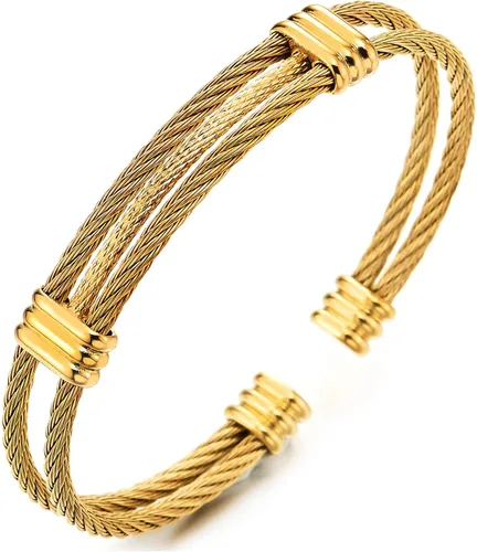 Miniatura 10 de Pulsera de acero inoxidable COOLSTEELANDBEYOND con cable trenzado ajustable para hombre y mujer
