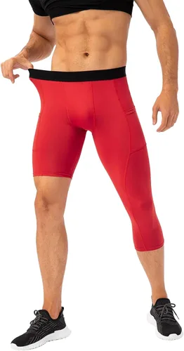 Miniatura 55 de Pantalones de compresión de 3/4 de una pierna para hombre, mallas de baloncesto atléticas para correr, leggings deportivos de capa base capri