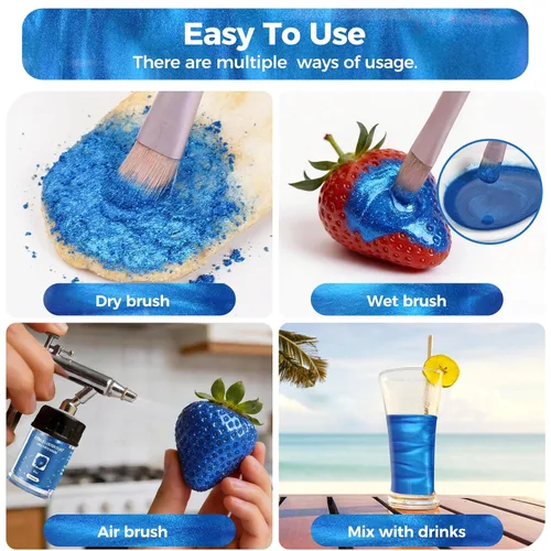 Miniatura 6 de CRPTHE Polvo de Polvo de Lustre Azul Comestible 5g, Purpurina Comestible para Bebidas, Polvo de Purpurina de Grado Alimenticio para Cócteles
