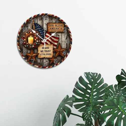 Miniatura 3 de ArogGeld God Bless America USA 250th Anniversary Clock 250 Years of Freedom 1776-2026 Wooden Wall Clocks Battery Operated 10 Inch Men Cave Home