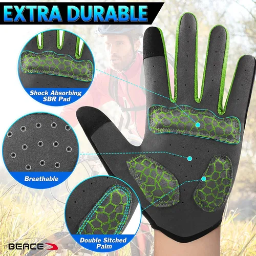Miniatura 32 de BEACE Guantes de ciclismo para hombres y mujeres, guantes de ciclismo de montaña con pantalla táctil y palma de silicona antideslizante, guantes