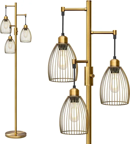 Miniatura 20 de Lámpara de pie regulable, lámparas de pie industriales para sala de estar, lámpara de árbol dorada, lámparas altas con 3 elegantes cabezales