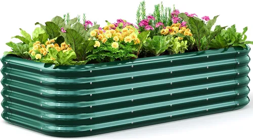 Miniatura 21 de Quictent - Juego de caja de maceta de jardín galvanizado elevada, 6x3x1 pies Caja de maceta de metal ovalada para verduras, Gris oscuro