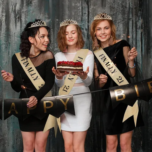 Miniatura 6 de Juego de tiara de banda y diamantes de imitación de 21 cumpleaños, regalos de cumpleaños de 21 años para ella, suministros de fiesta para mujeres