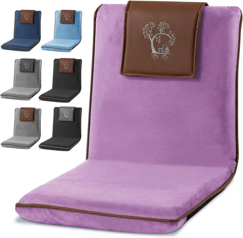 Miniatura 11 de Silla de meditación japonesa de suelo con soporte para la espalda para adultos - Silla de meditación premium con respaldo ajustable y plegable