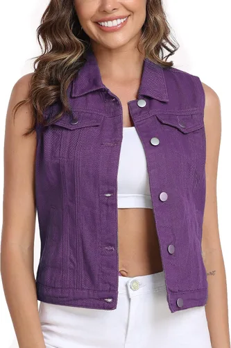 Miniatura 33 de Xeoxarel Chaleco de mezclilla para mujer, chaqueta vaquera sin mangas (XS-XXL)