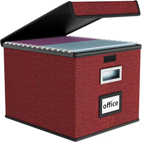 Miniatura 68 de Caja Organizadora de Archivos con Tapa, Caja Organizadora Plegable de Cuero Sintético para Carpetas Colgantes con Rieles de Plástico, Cajas (cuero)