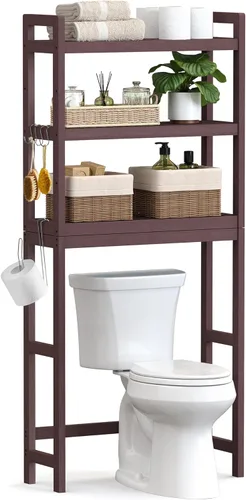 SONGMICS Almacenamiento sobre el inodoro, organizador de baño sobre el inodoro de 3 niveles con estante ajustable, 10.2 x 24.8 x 66.9 pulgadas,