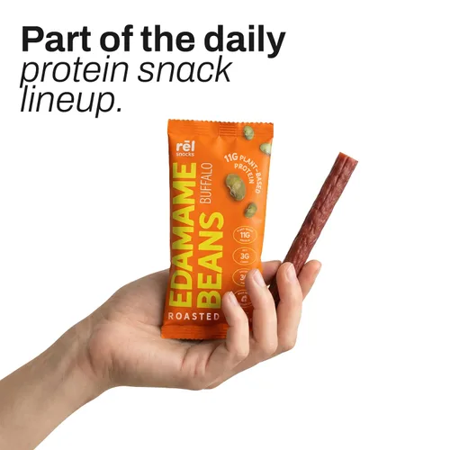 Miniatura 9 de Rēl Snacks - Edamame tostado al estilo Buffalo – Snack alto en proteínas y bajo en carbohidratos (11g de proteína por porción) – Apto para dieta