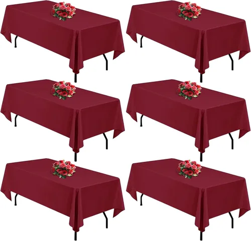 Miniatura 8 de FINDYOU - Paquete de 6 manteles blancos rectangulares de 60 x 84 pulgadas para mesas rectangulares de 6 pies. Manteles de poliéster lavables
