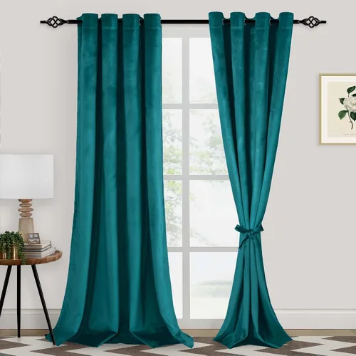 Miniatura 64 de XWZO Cortinas de terciopelo azul de 63 pulgadas de largo, elegantes cortinas de lujo suaves para sala de estar, aislamiento térmico, oscurecimiento