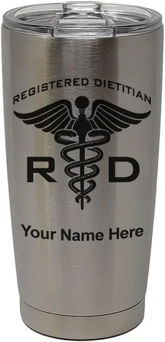Miniatura 33 de LaserGram Vaso aislado al vacío de 20 onzas, dietista registrado RD, grabado personalizado incluido (negro)